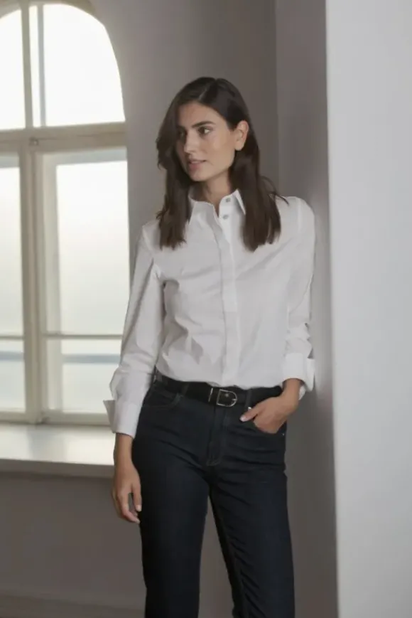 Camilla puuvillakauluspaita, white