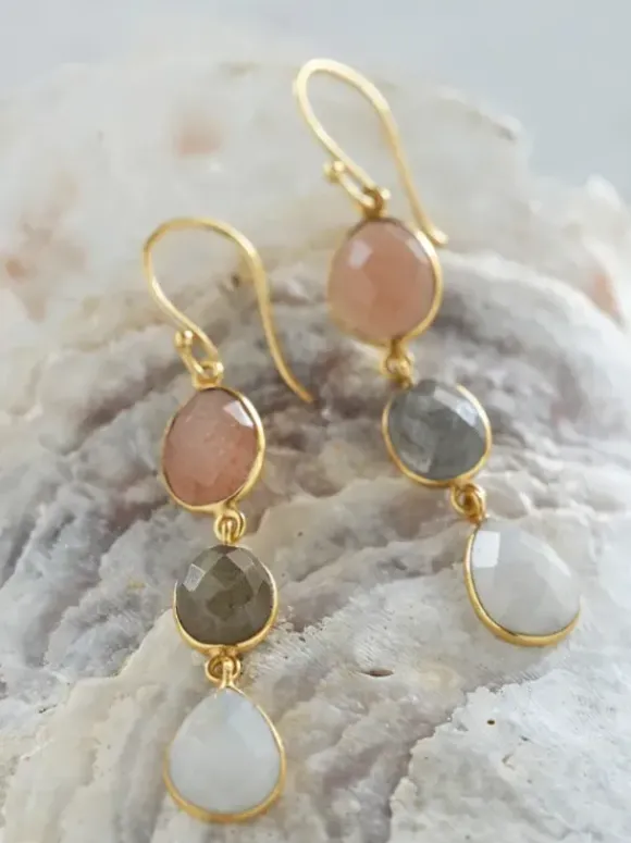 Granted Peach Moonstone Labradorite Moonstone GP korvakorut