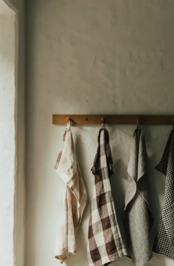 Johanna ruudullinen keittiöpyyhe pellavaa, brown/nat