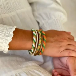 MAISON KIZO - Green, White and Gold Nepali Bracelet B172