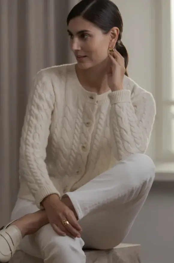 Vivianna palmikkoneuletakki, cream