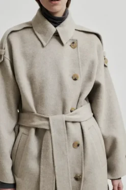 Walance pitkä villakangastakki, beige melange