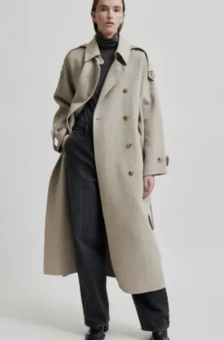 Walance pitkä villakangastakki, beige melange