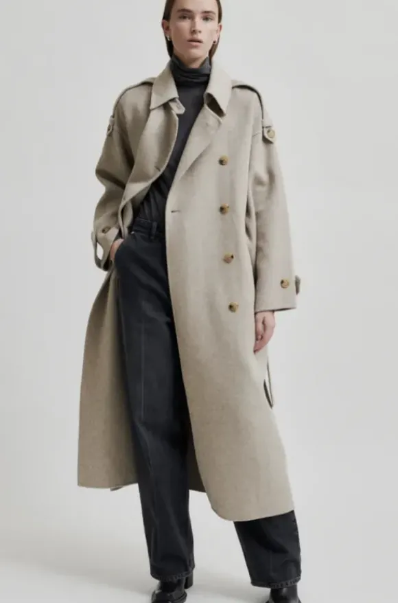 Walance pitkä villakangastakki, beige melange