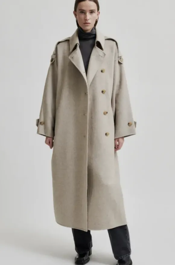 Walance pitkä villakangastakki, beige melange